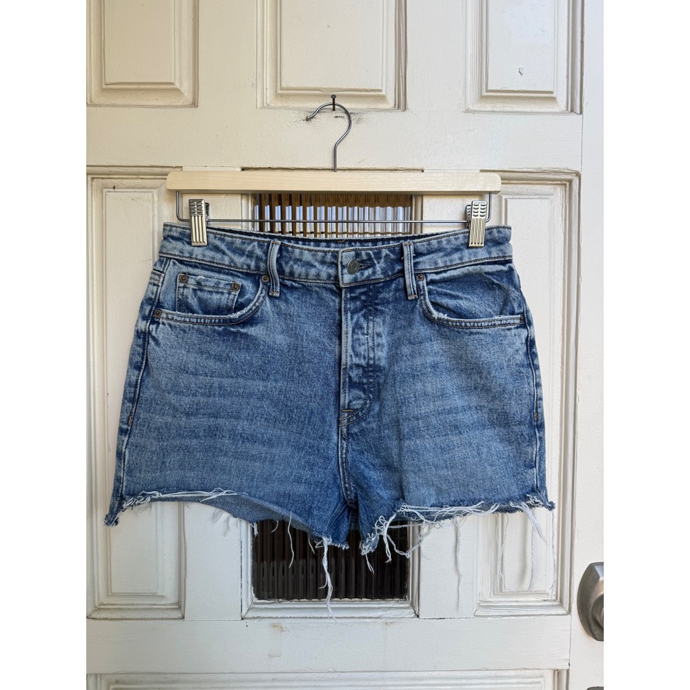 GRLFRND Karolina High Rise Denim Shorts Lush Life Blue Raw Hem Size 29